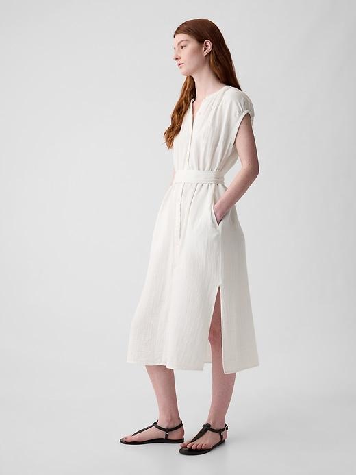 Crinkle Gauze Belted Midi Dress Product Image