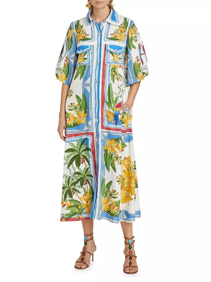 Tropical Destination Linen-Blend Belted Midi-Dress Product Image