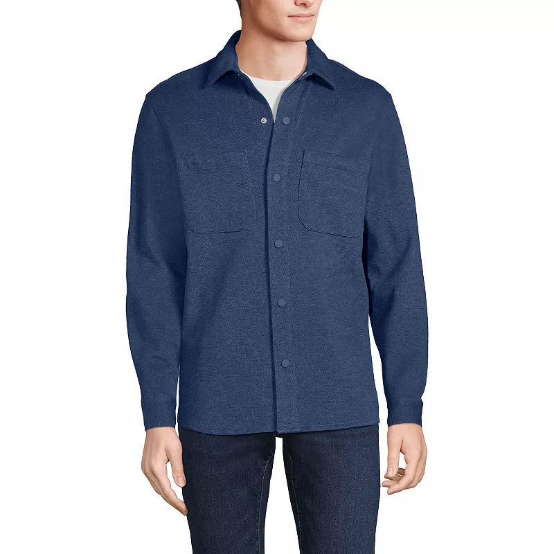 Mens Lands End Long Sleeve Knit Overshirt Blue Birdseye Product Image