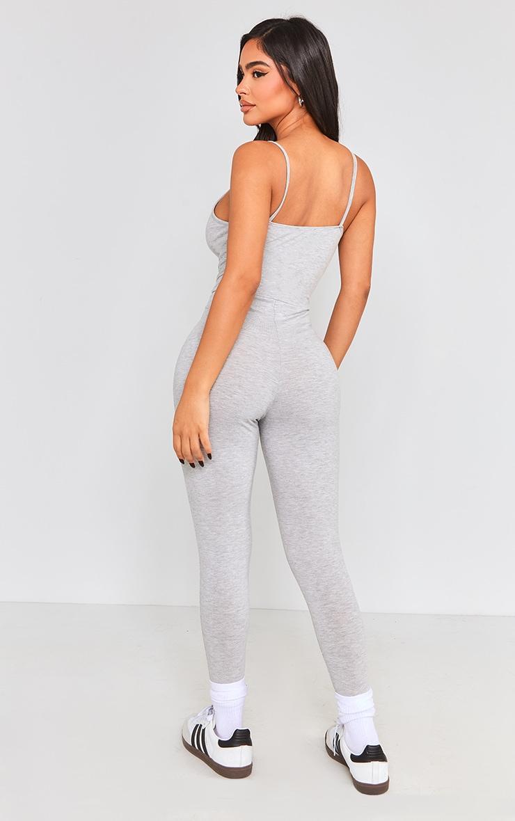 Petite Grey Marl Basic Plunge Strappy Jumpsuit Product Image