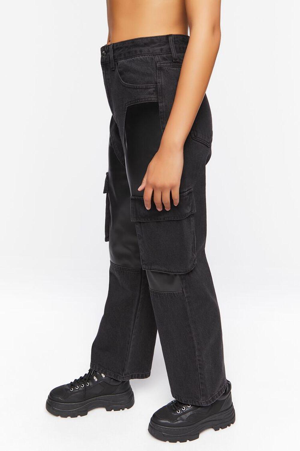 Faux Leather Cargo Jeans | Forever 21 Product Image