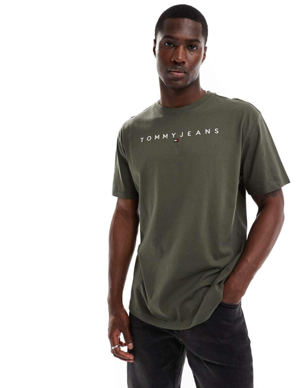 Tommy Jeans linear logo T-shirt in khaki green Product Image