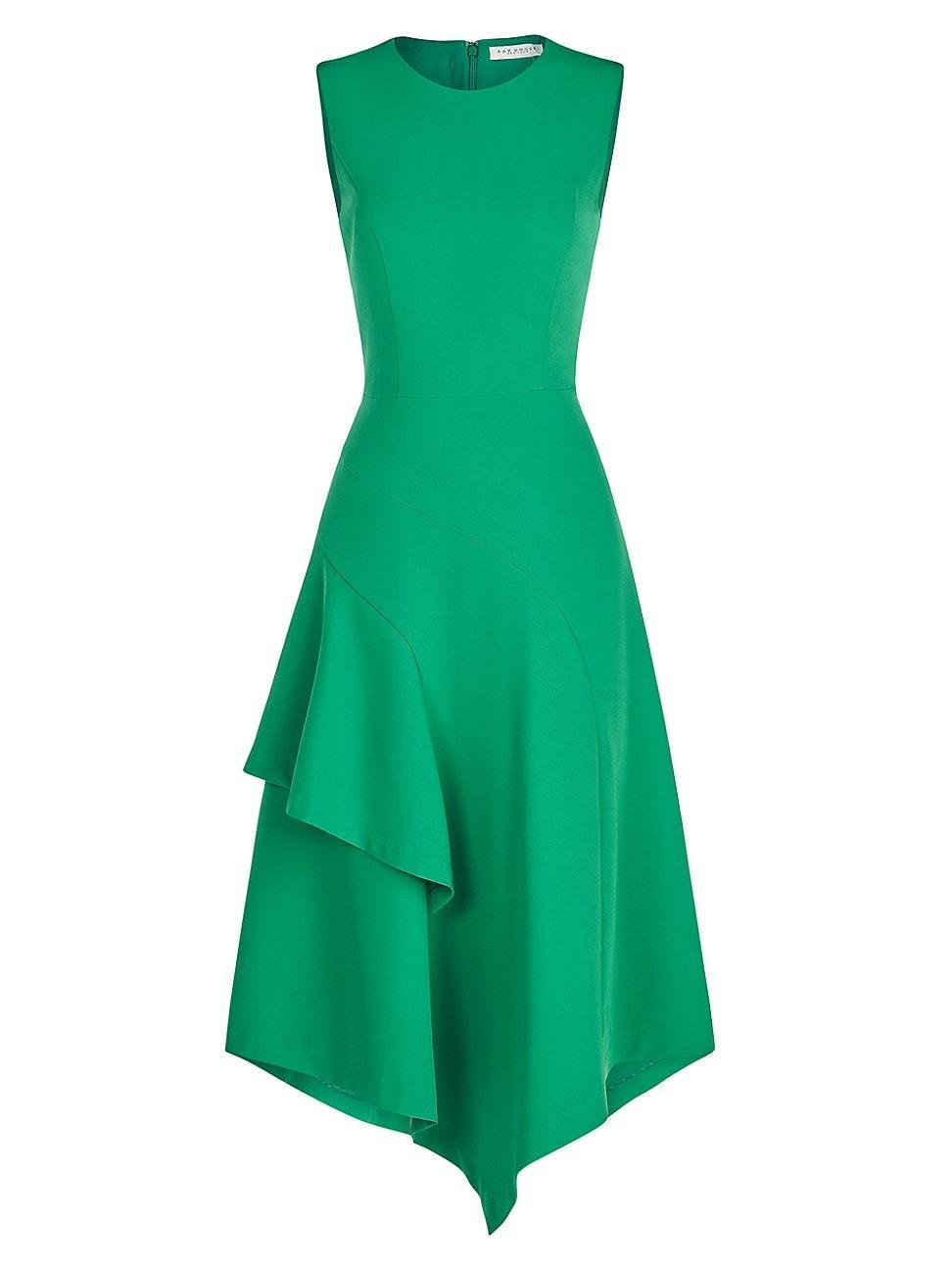 Kay Unger Stretch Crew Neck Sleeveless Fit and Flare Asymmetrical Hem Midi Dress Product Image