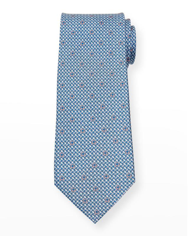 Ferragamo Blue & Pink Woven Gancini Silk Tie Product Image