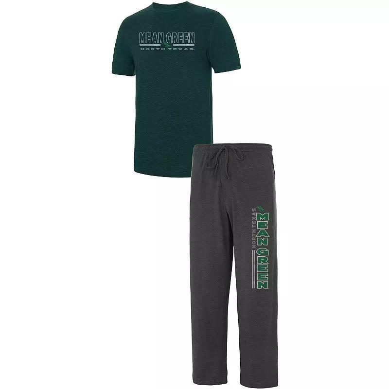 Mens Concepts Sport Heathered Charcoal/Kelly Green North Texas Mean Green Meter T-Shirt & Pants Sleep Set Grey Product Image