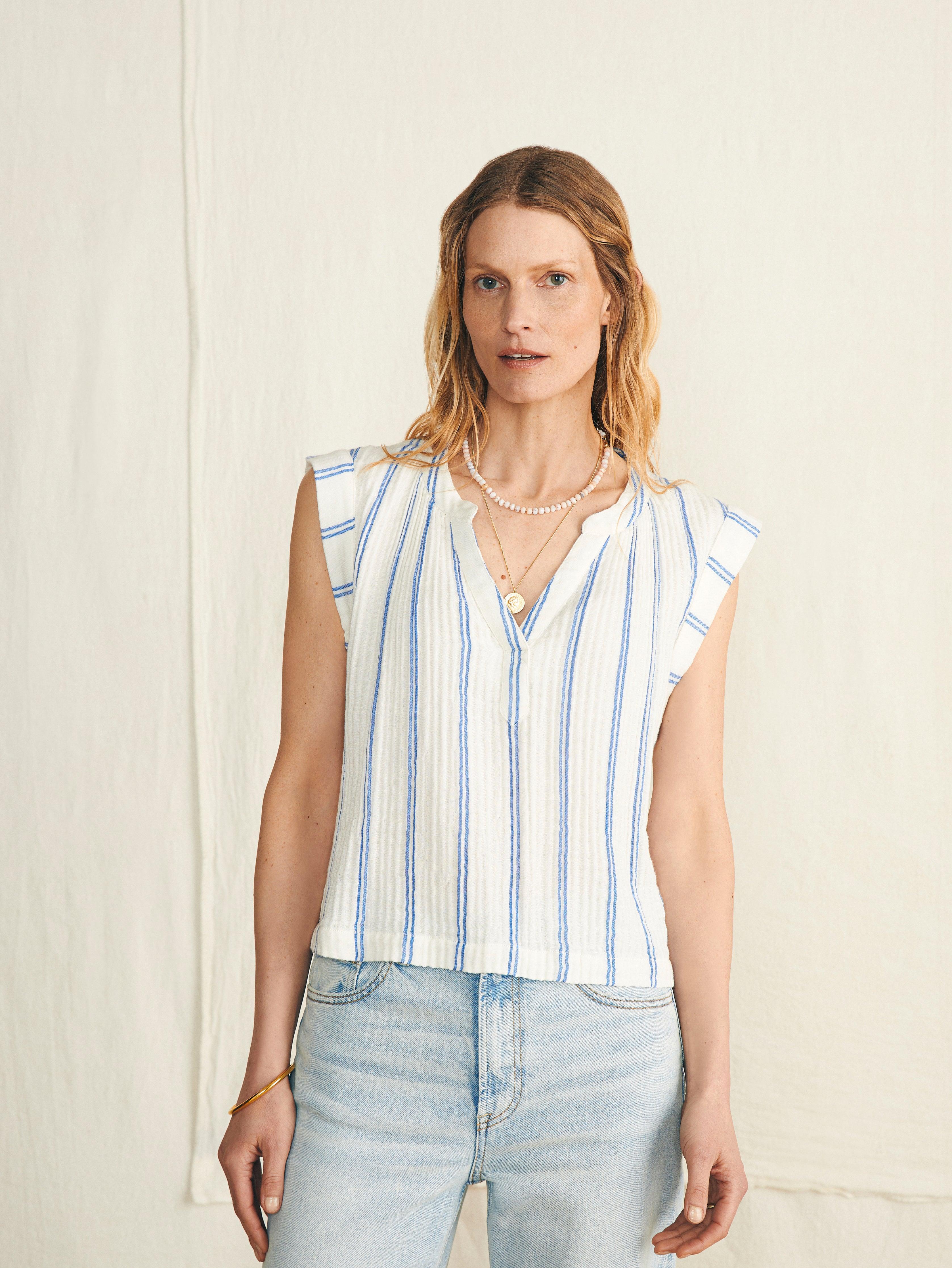 Dream Cotton Gauze Dylan Top - Back Bay Stripe Female Product Image