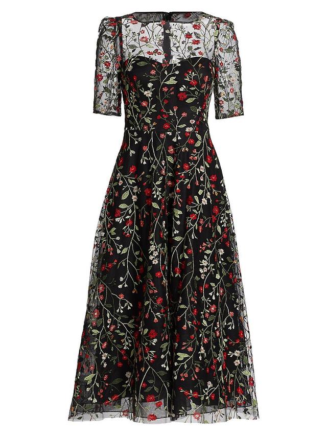 Womens Floral Embroidered Illusion Cocktail Dress Product Image