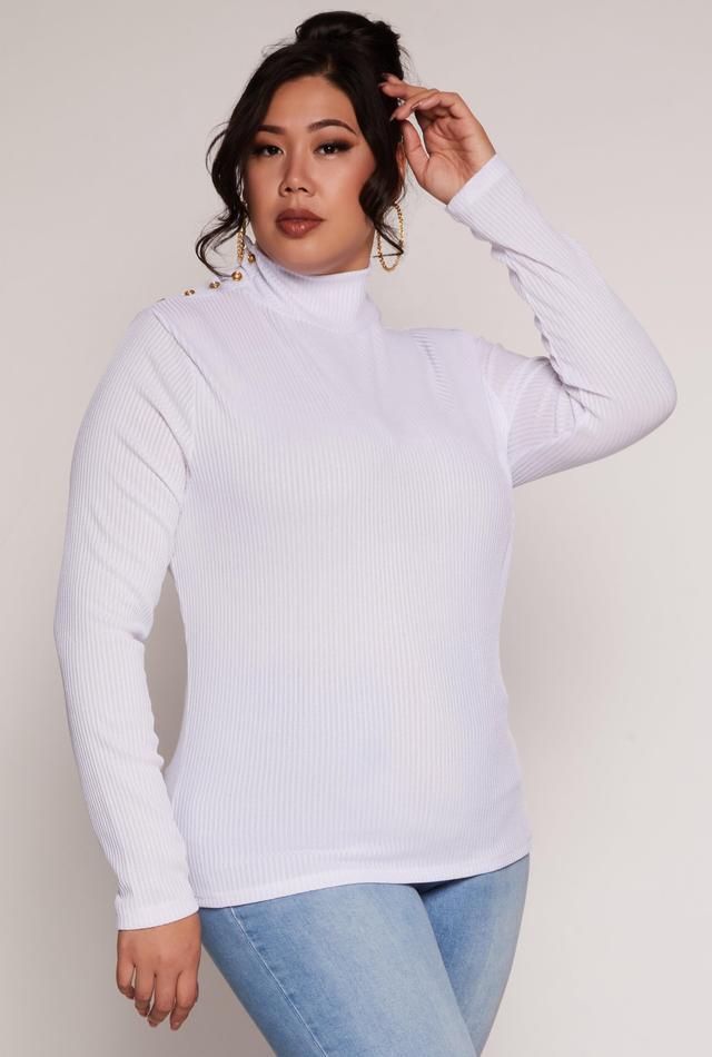 Womens Plus Size Button Detail Mock Neck Top Product Image