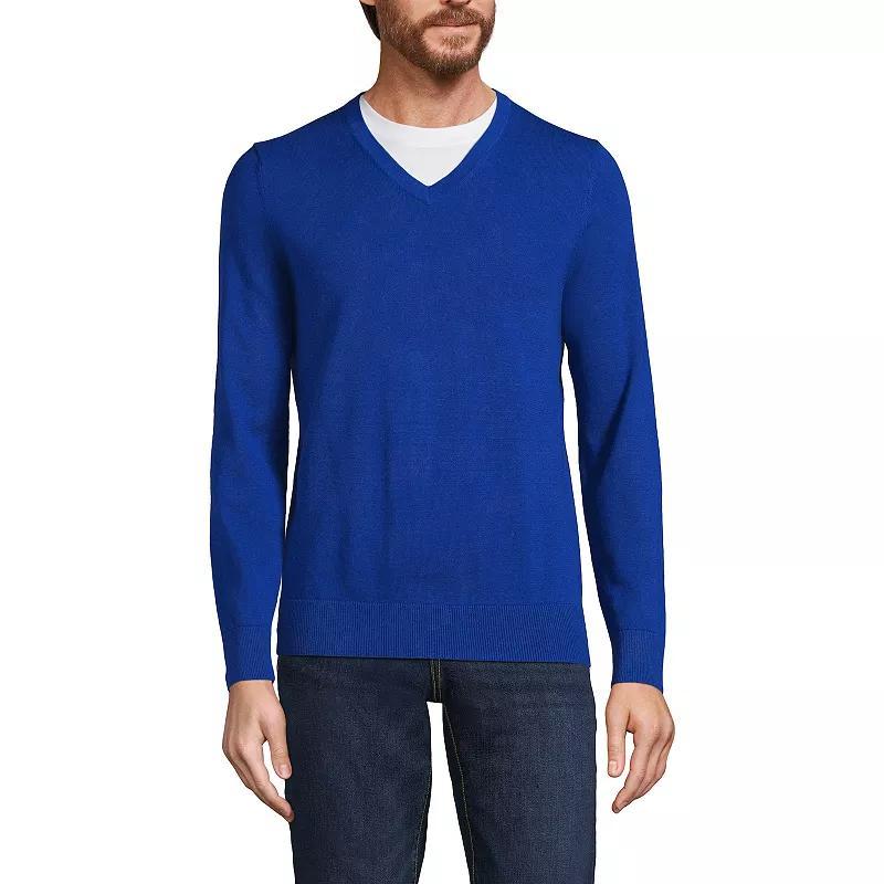 Mens Lands End Fine Gauge Cotton V-Neck Sweater Product Image