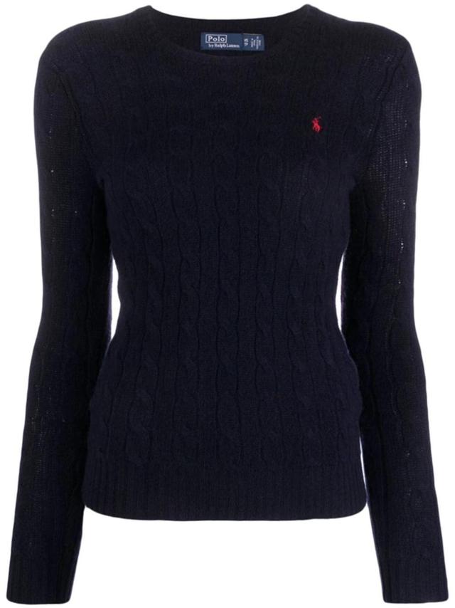 POLO RALPH LAUREN Logo-embroidered Wool-cashmere Jumper In Blue Product Image