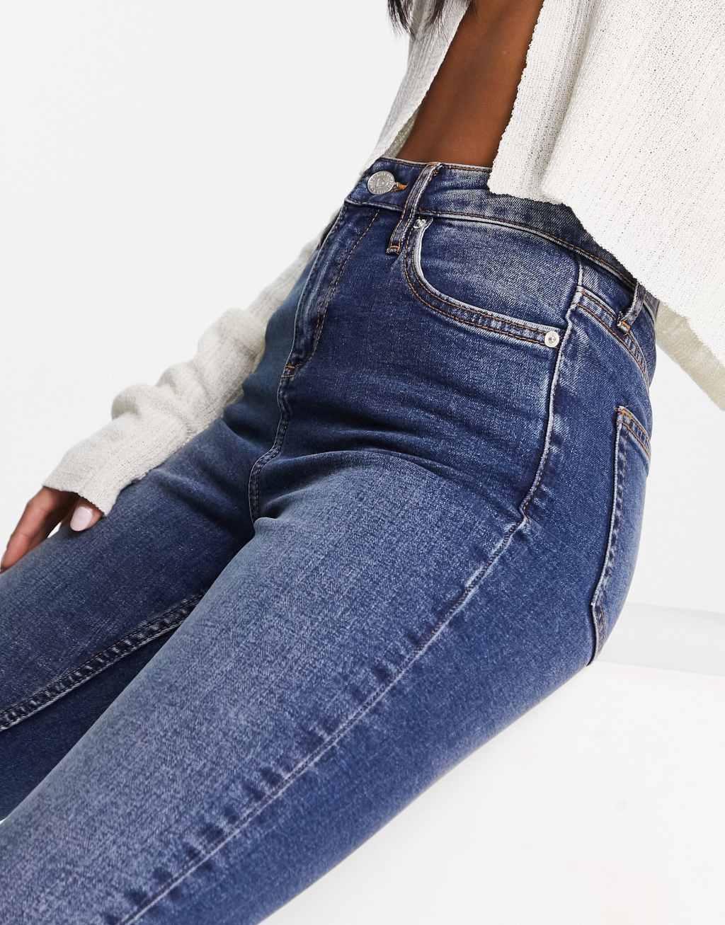 Miss Selfridge Petite skinny jeans in mid wash Product Image