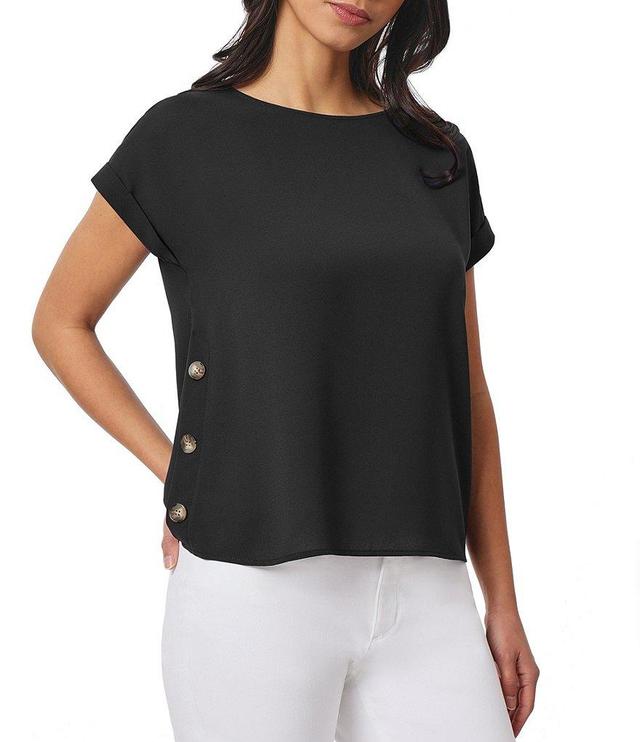 Jones New York Crepe Round Neck Short Sleeve Button Detail Blouse Product Image