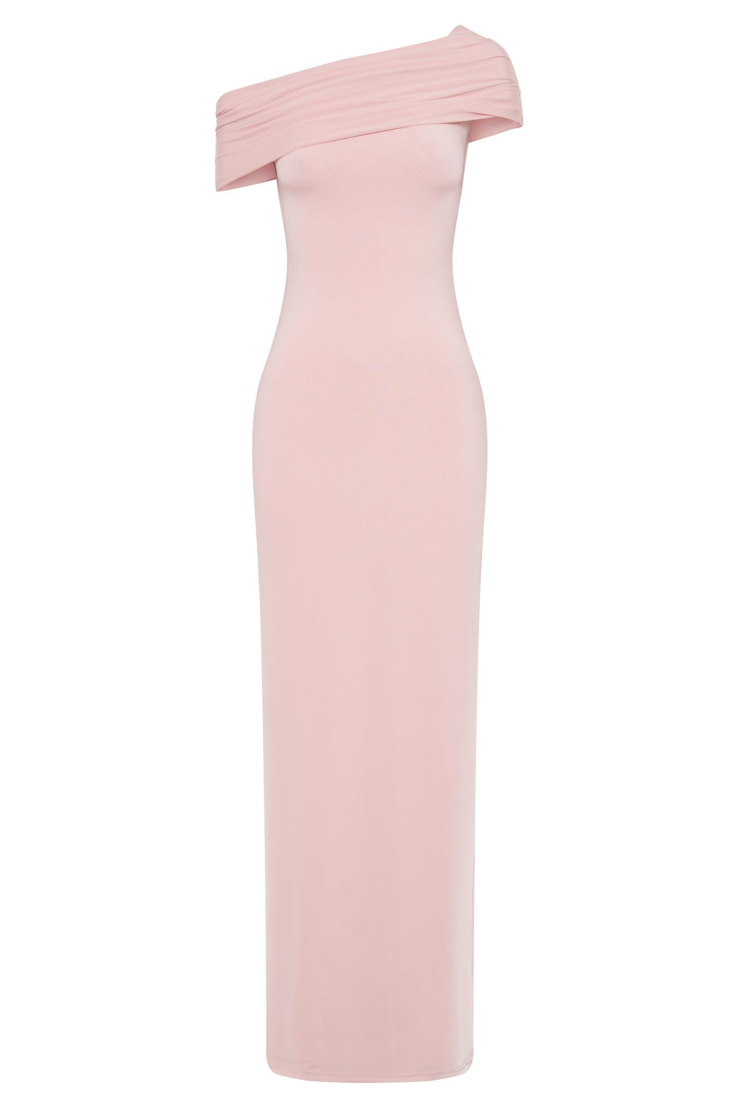 Cassandra Off Shoulder Slinky Maxi Dress - Pale Pink Product Image