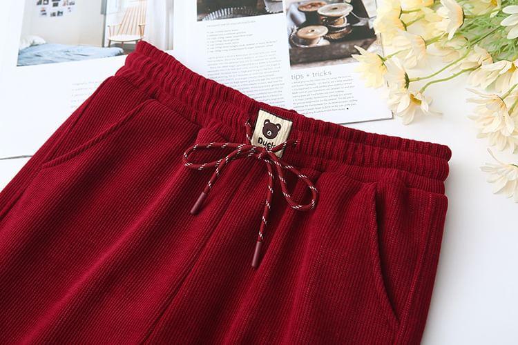 Plus Size Drawstring Waist Applique Straight Leg Pants Product Image