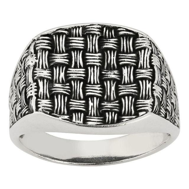 Menster Sterling Silver Oxidized Square Weave Signet Ring, Mens Product Image