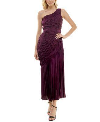 Taylor Womens Asymmetric Ruched Pleated One-Shoulder Gown Product Image