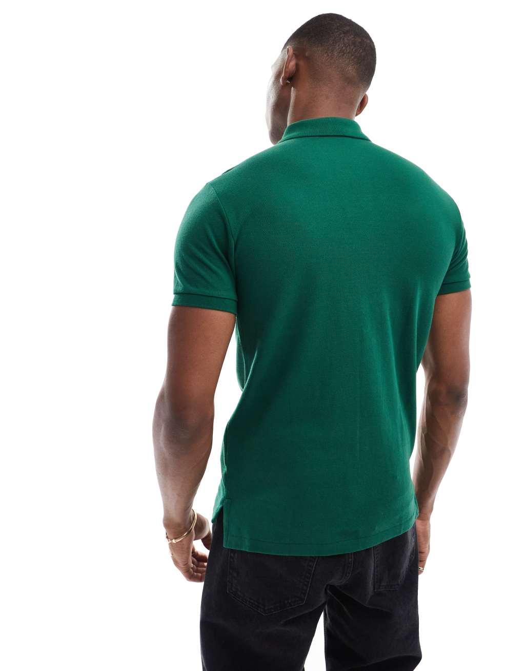 Polo Ralph Lauren icon logo slim fit pique polo in dark green Product Image