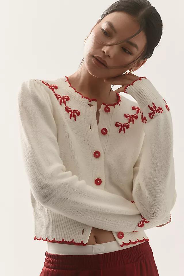 Maeve Embroidered Bow Cardigan Sweater Product Image