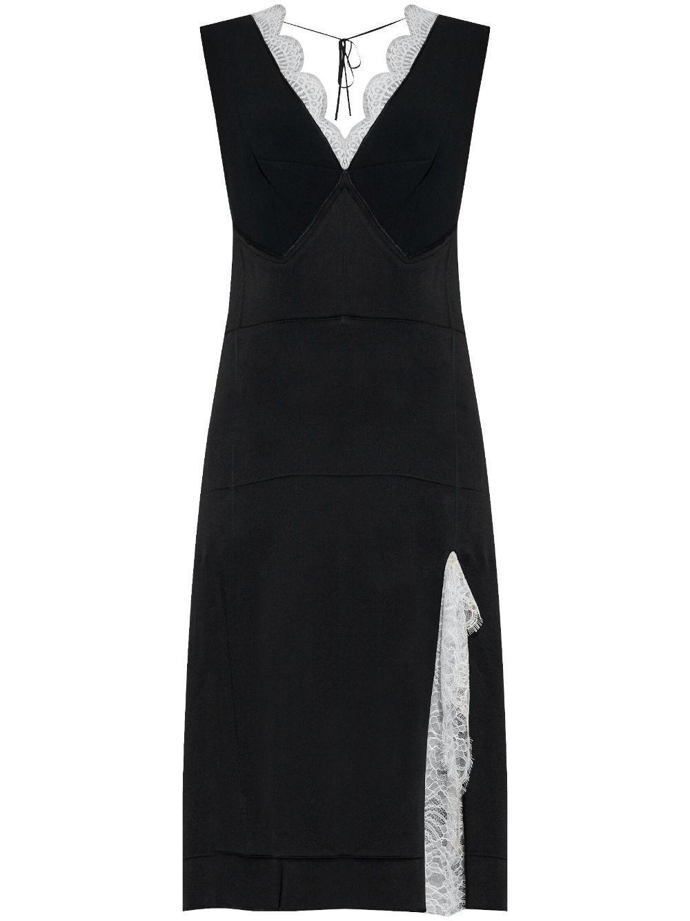 V-neck Lace Trim Midi Dress In Black Product Image