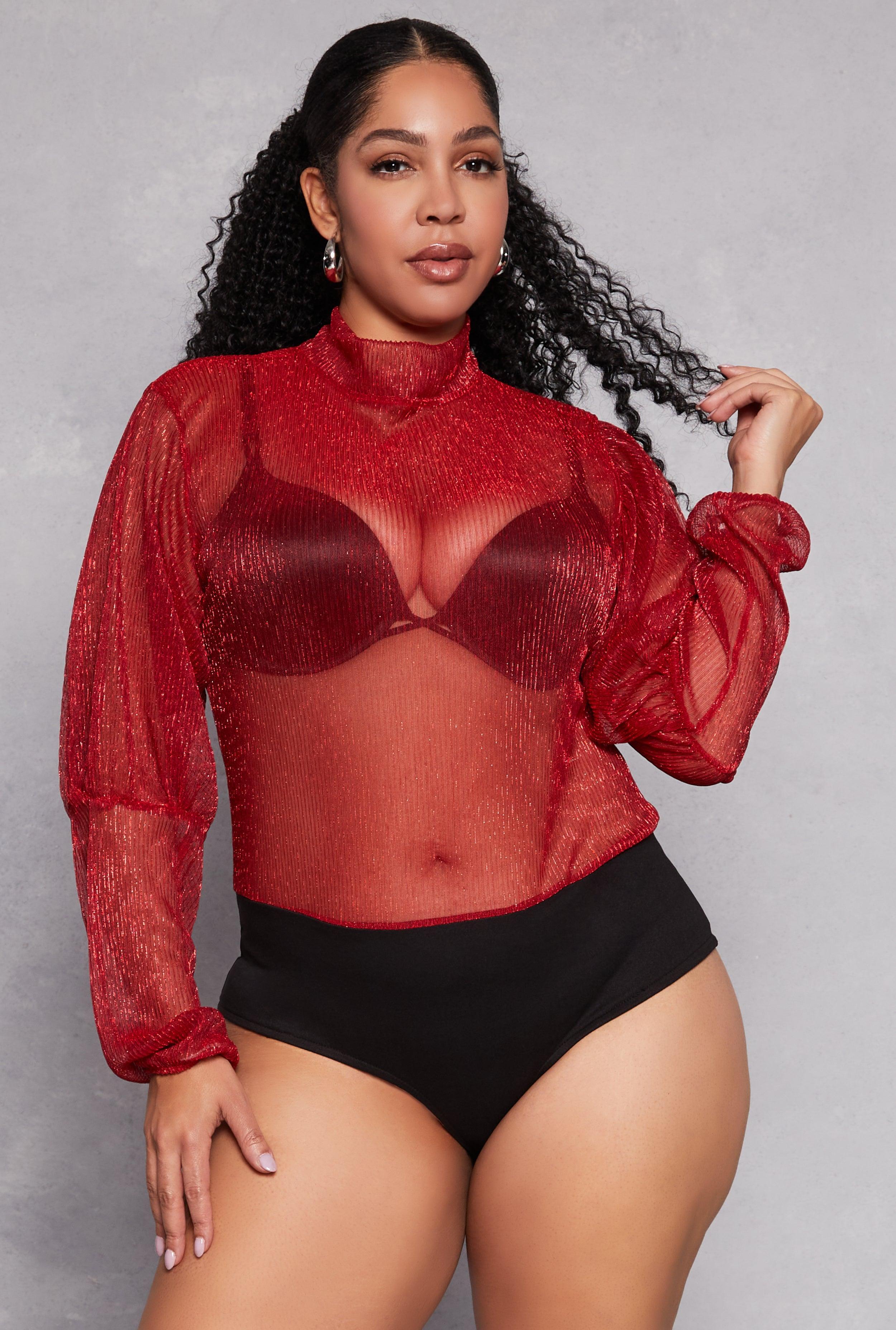 Womens Plus Size Lurex Balloon Sleeve Bodysuit Product Image