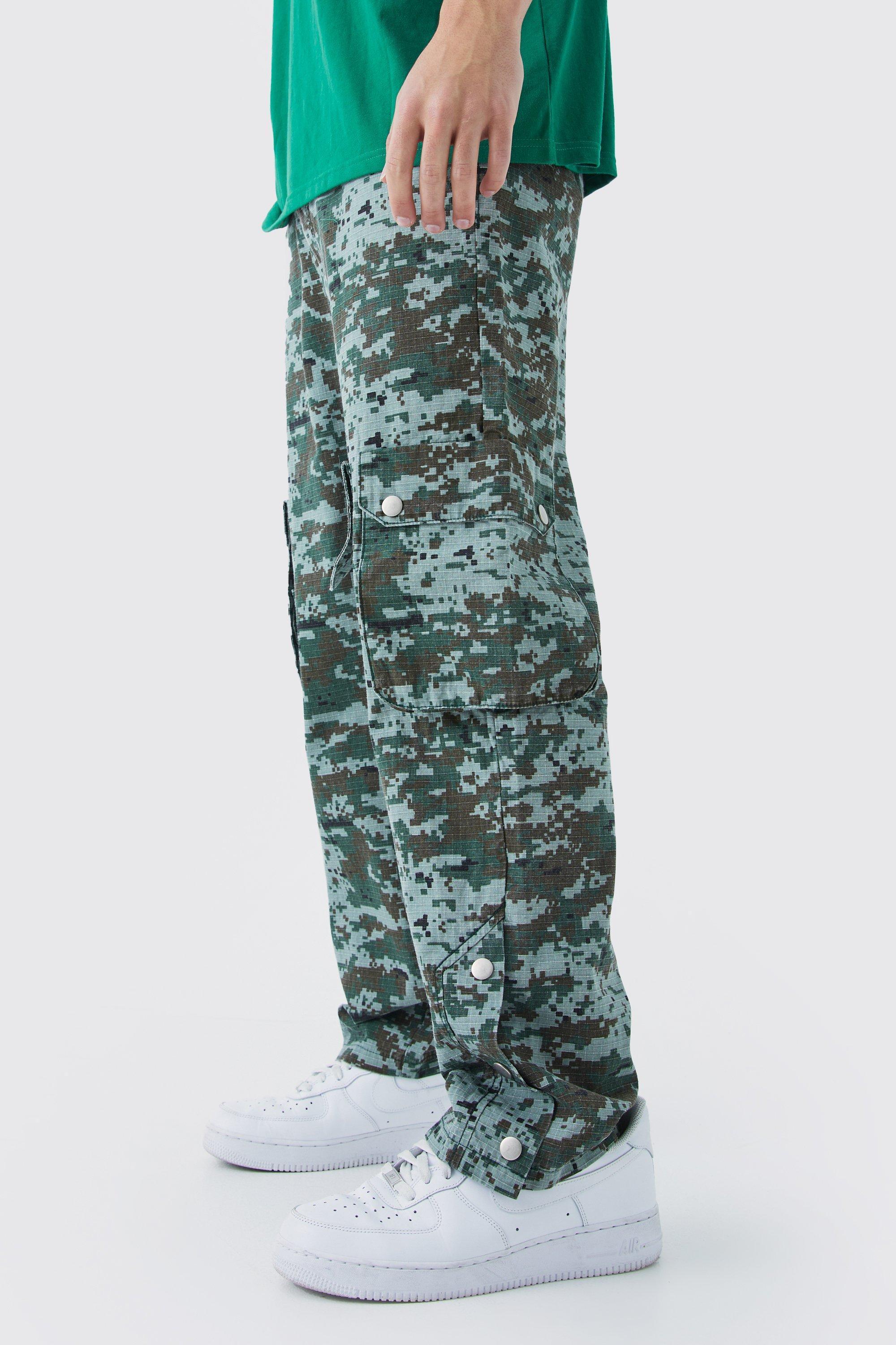 Straight Leg 3d Multi Cargo Camo Trouser | boohooMAN USA Product Image