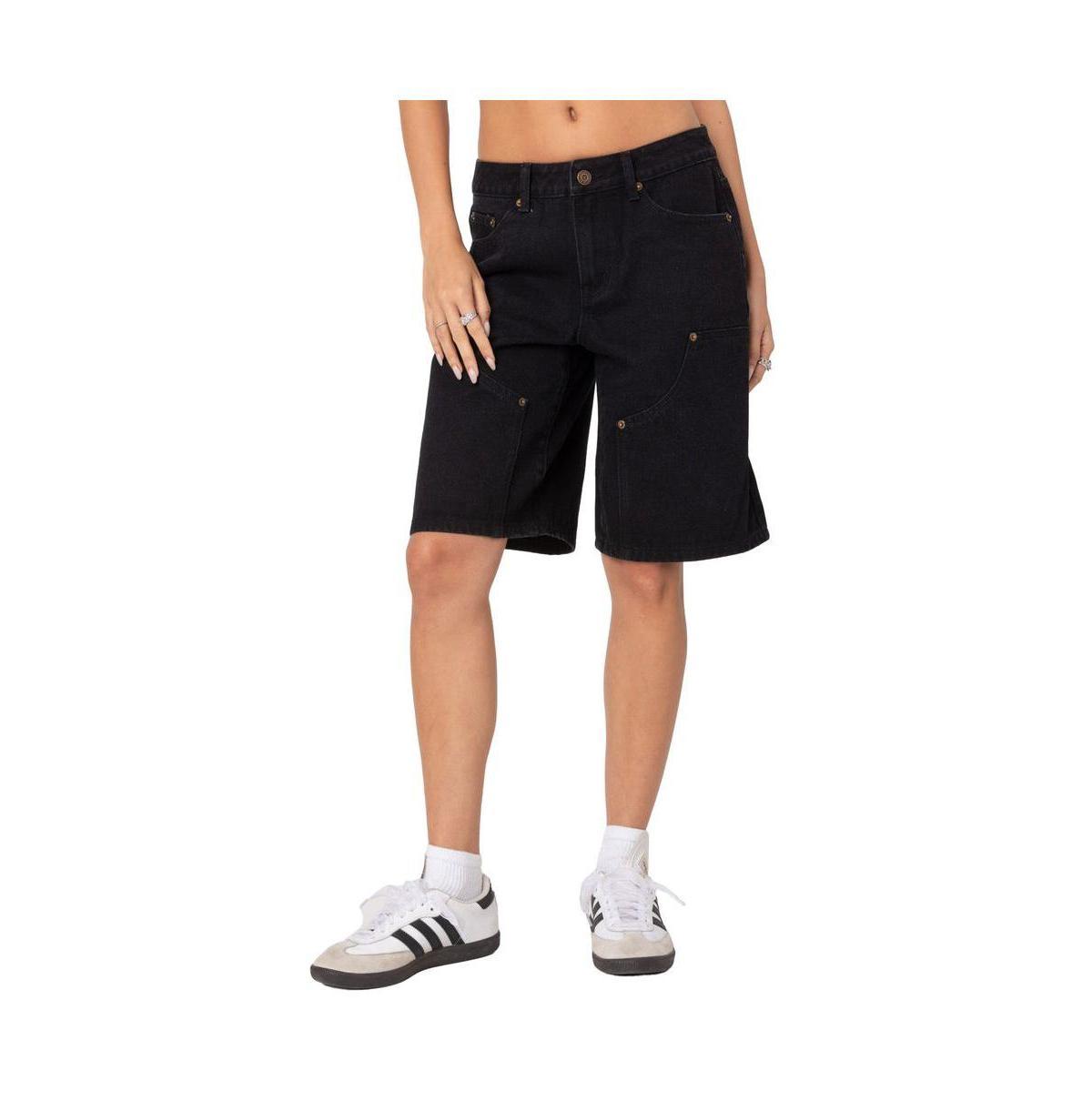 Edikted Womens Jacqui low rise denim bermuda shorts Product Image