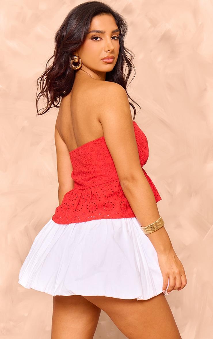 Petite Red Broderie Twist Front Crop Top Product Image