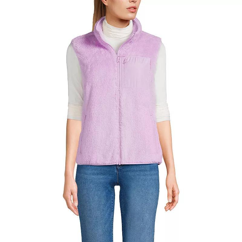 Womens Lands End Cozy Sherpa Fleece Vest Black Plum Product Image