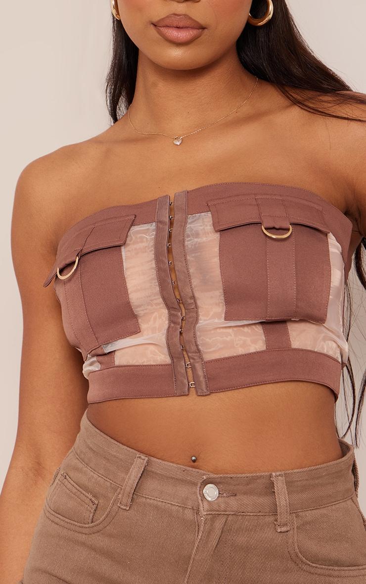 Tall Brown Mesh Insert Detail Bandeau Top Product Image