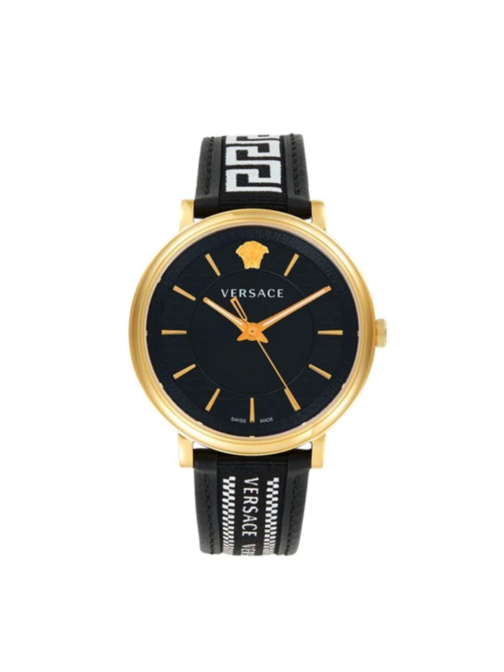 Men's 42mm Stainless Steel & Leather Watch In Black Product Image