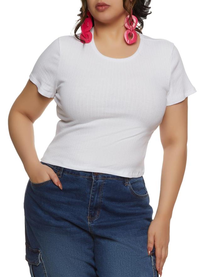 Womens Plus Size Basic Ribbed Knit Short Sleeve Top Product Image