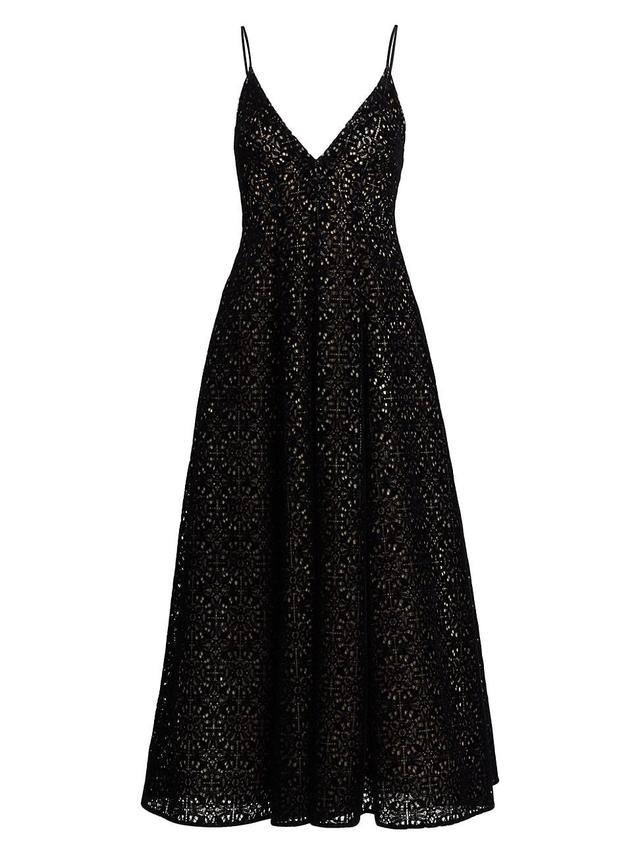 Eyelet Embroidered Midi Dress with Pockets Product Image