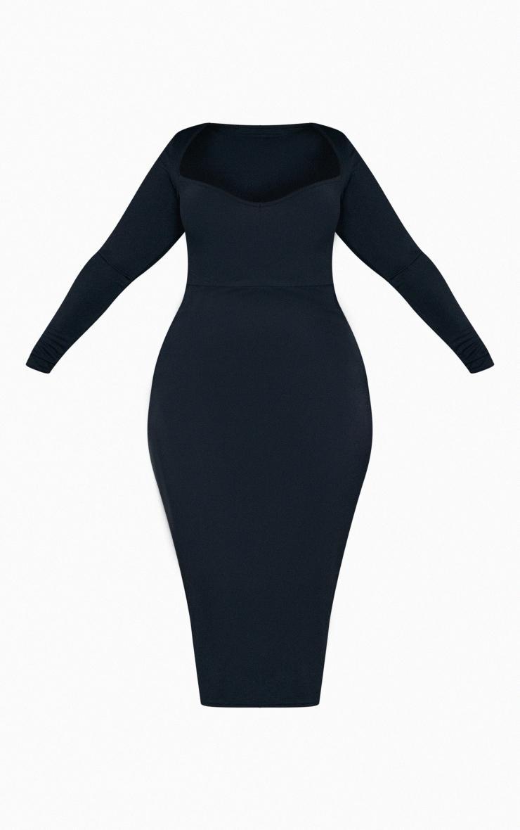 Plus Black Sweetheart Neck Long Sleeve Midi Dress Product Image