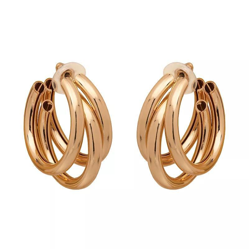 Emberly Gold Tone 3 Row Chunky Hoop Earrings, Womens, None Product Image