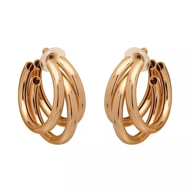 Emberly Gold Tone 3 Row Chunky Hoop Earrings, Womens, None Product Image