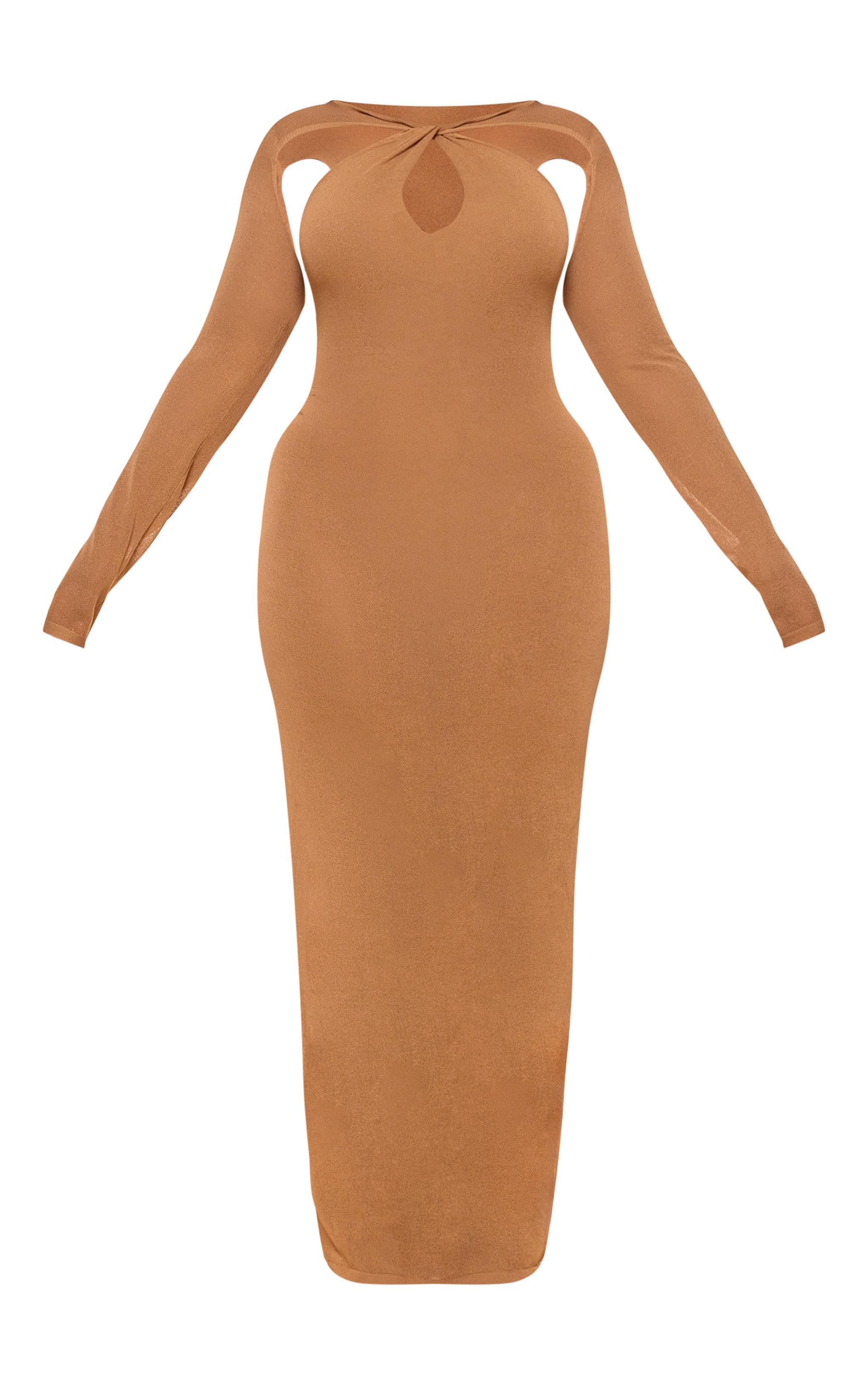 PLT Label Plus Tan Knitted Twist Detail Maxi Dress Product Image