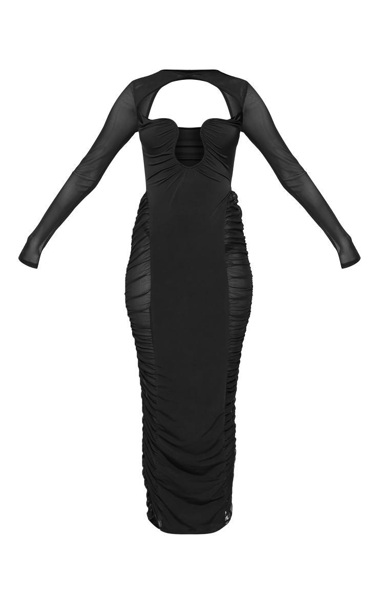 Tall Black Cut Out Detail Mesh Ruched Midaxi Dress Product Image