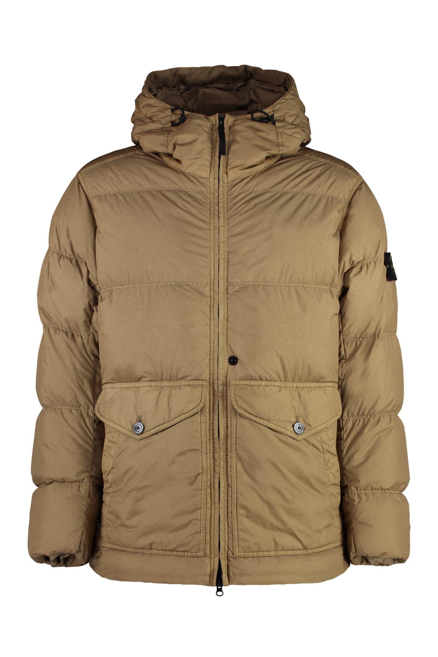 STONE ISLAND Compass-badge Hooded Padded Jacket In Beige Product Image