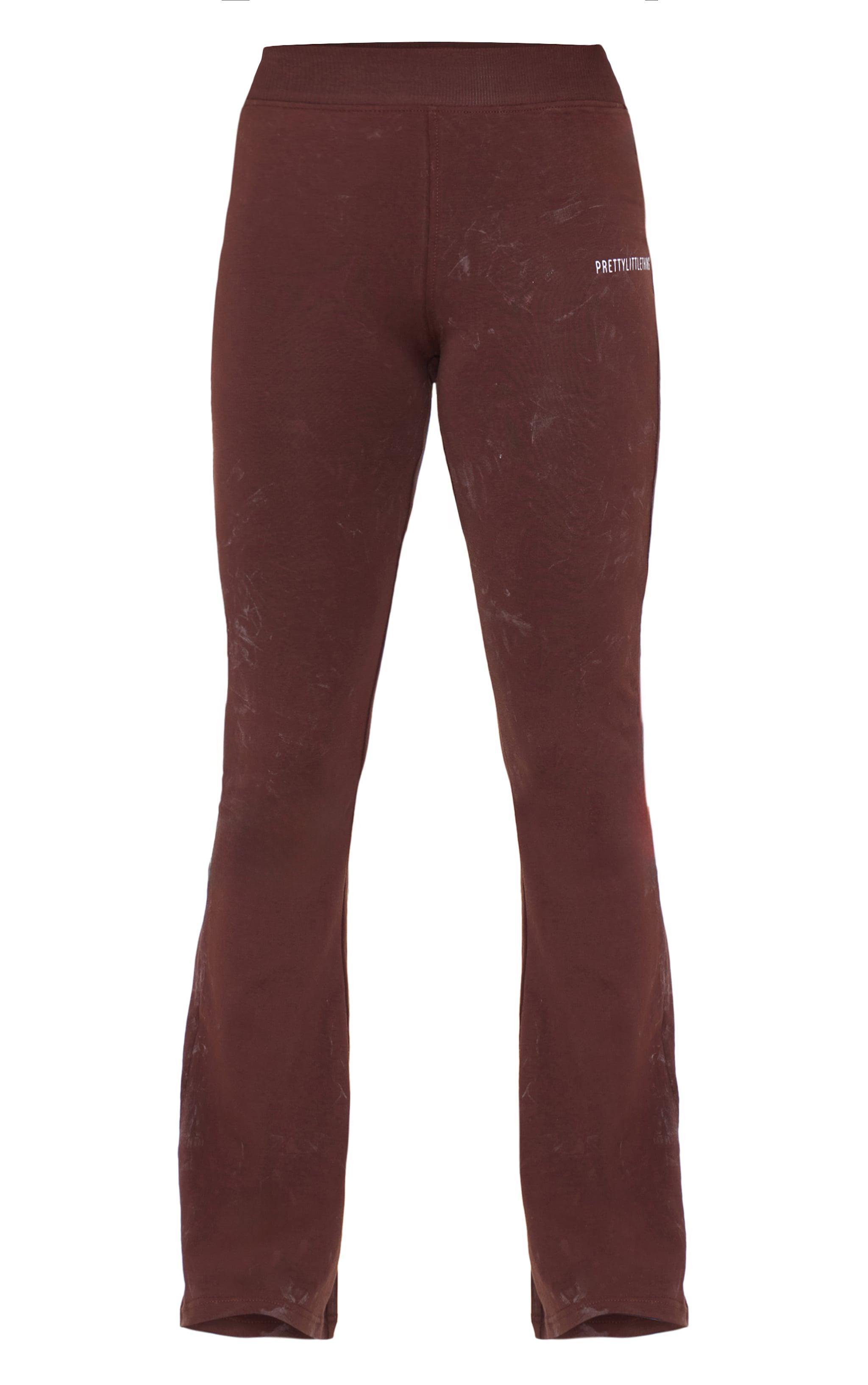 PRETTYLITTLETHING Chocolate Print Washed High Waist Flared Pants Product Image