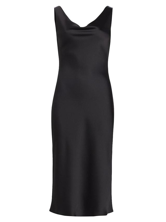 Womens Satin Cowlneck Sleeveless Midi-Dress Product Image