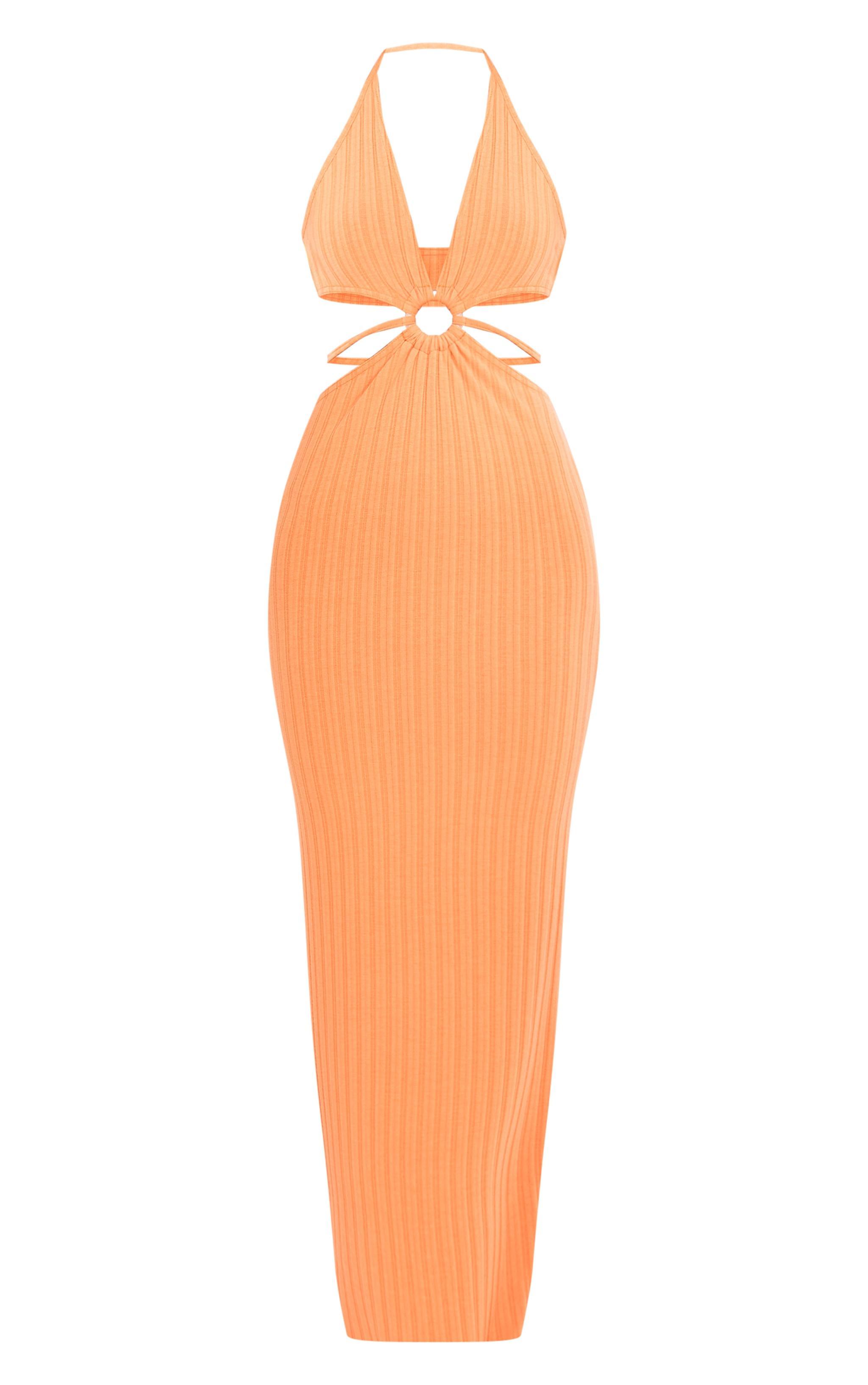 Orange Textured Cut Out Ring Detail Maxi Dress Product Image