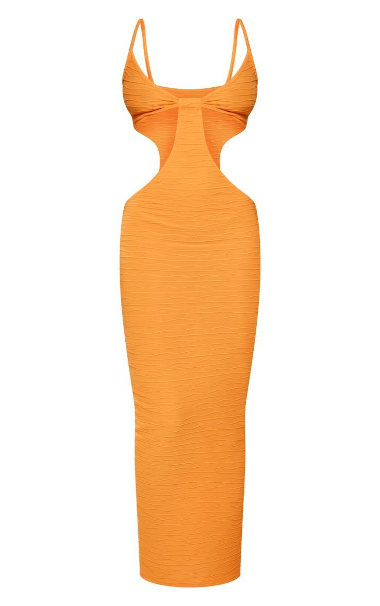 Tangerine Textured Cut Out Knot Detail Strappy Midaxi Dress Product Image