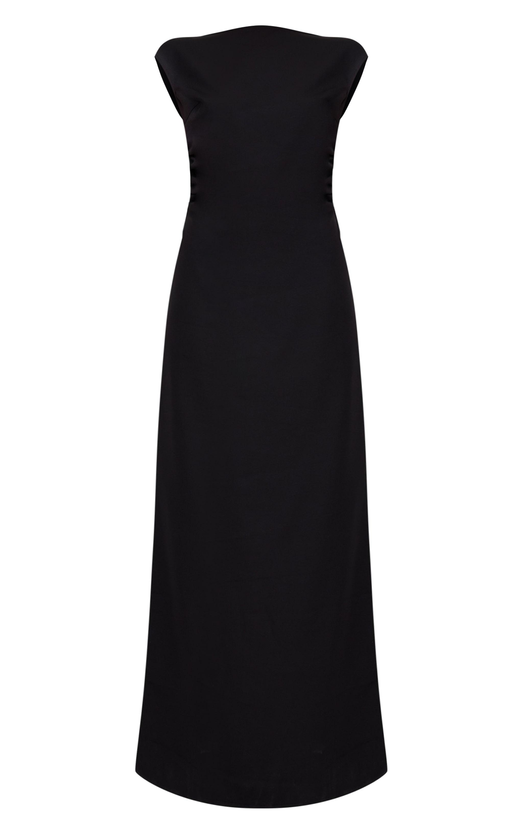 Black Cap Sleeve Ruched Maxi Dress Product Image