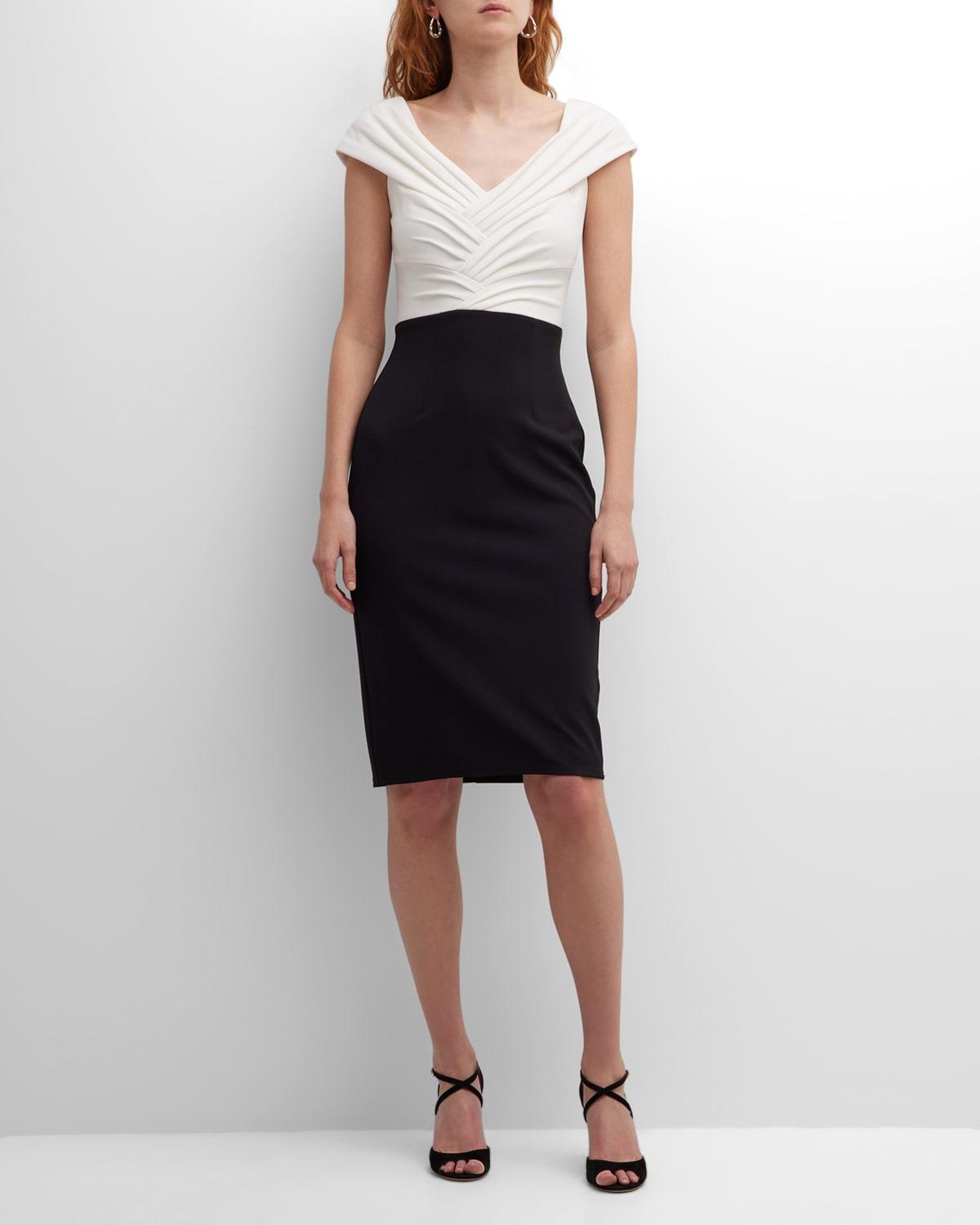 Pleated Two-Tone Crepe Midi Dress product image