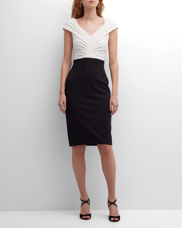 Pleated Two-Tone Crepe Midi Dress Product Image