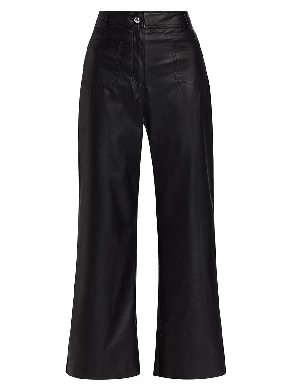 Womens Faux Leather Wide-Leg Pants Product Image