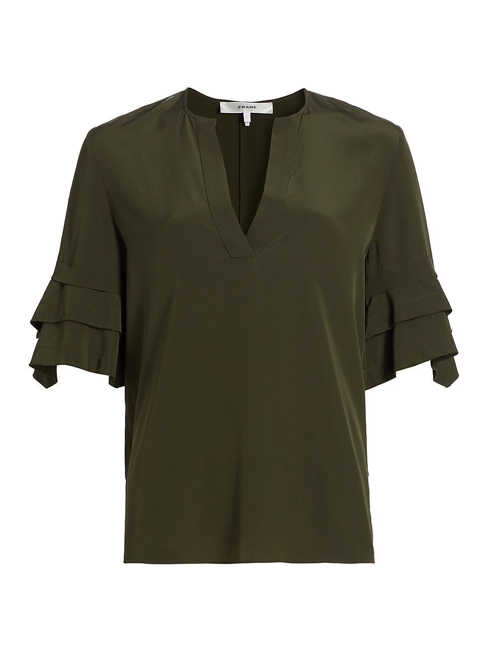 Tiered Short-Sleeve Satin Blouse Product Image