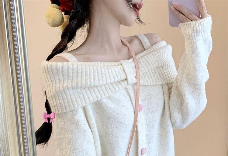 Cold Shoulder Plain Buttoned Sweater Product Image