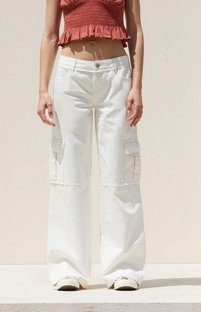 Women's White Low Rise Baggy Cargo Jeans Product Image