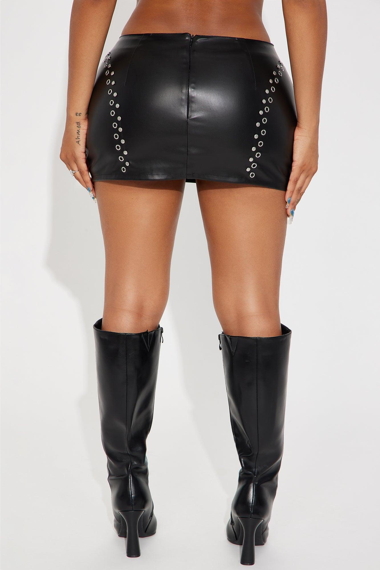 Taliana Studded Faux Leather Micro Mini Skirt - Black Product Image